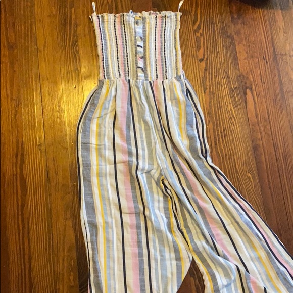 blue island Pants - Multicolor Blue Island Ribbed Capri Jumpsuit